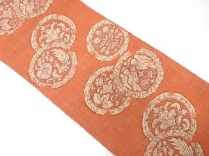 手織り真綿紬　花鳥更紗模様織り出し　名古屋帯